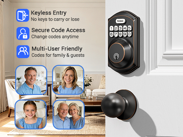 Multiple Unlock Methods: Key, Security Code, Family Code. Ideal for large families.