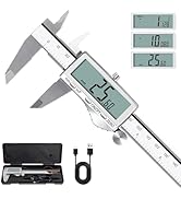 HARDELL Digital Caliper, Rechargeable Calipers with Large LCD Screen, Stainless Steel Caliper Mea...