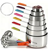 Bopei Measuring Cups and Spoons Set Stainless Steel 12 Piece for Cooking and Baking (7 Cups + 5 S...