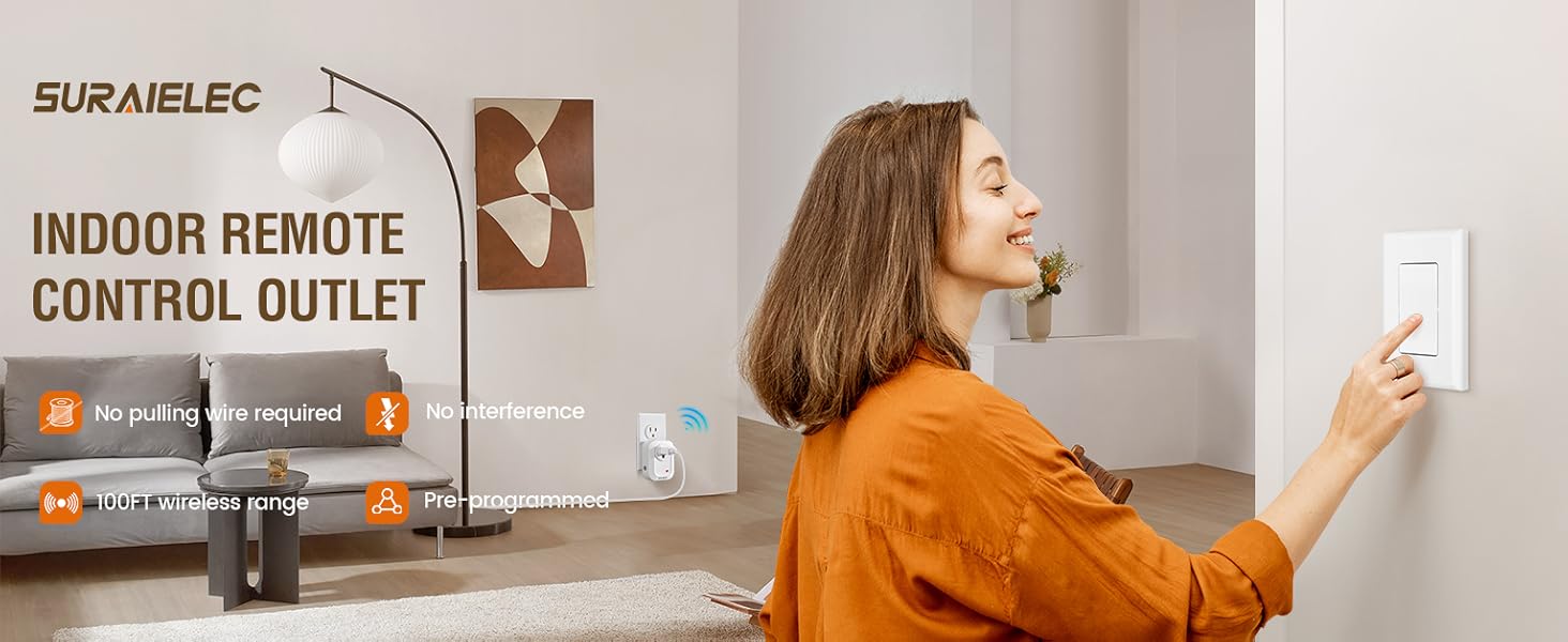 SURAIELEC Wireless Light Switch Remote Control Outlet Rocker Wall Switch receiver kit