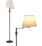 Vintage Floor Lamp with 350°Adjustable Swing Arm, 61” Mid-Century Modern Floor Lamp, Standing Pol...