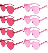 PLULON Heart Sunglasses for Women Pink Heart Glasses Valentine's Day Rimless Heart Shaped Sunglas...