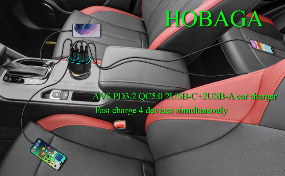 AVS PD3.2 QC5.0 4 USB C Car Charger Fast Charge 4 Devices Simultaneouly.