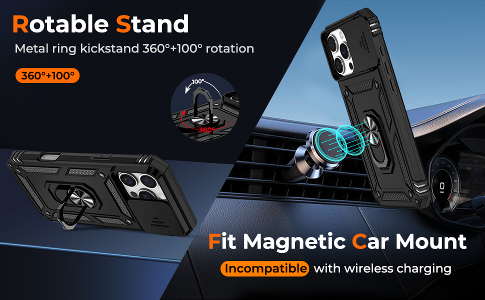 Metal ring kickstand rotation Fit magnetic car mount iPhone 16 Pro case rotatable stand