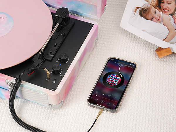 urntable with Bluetooth, 3.5mm Audio Jack Vinyl Phonograph with Built-in Speakers