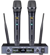 K-mxerpro UHF Dual Channel Wireless Microphone System,Cordless Karaoke Microphones, Handheld Dyna...