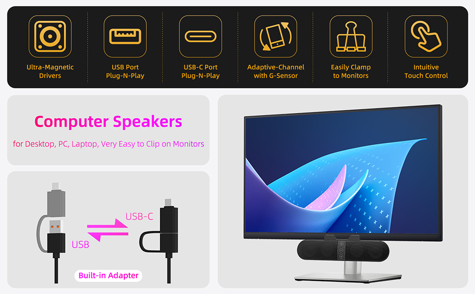 Computer Speakers for Desktop PC Monitor
