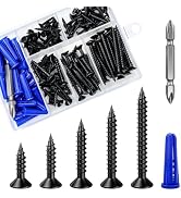 Wensilon (150Pcs) Black Wood Screw Quick Metal Self Tapping Flat Head with Drywall Plastic Anchor...