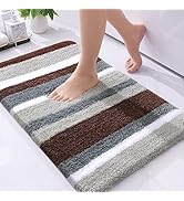 Buganda Microfiber Striped Bathroom Rugs Bath Mat, Extra Thick, Soft and Shaggy, Absorbent, Machi...
