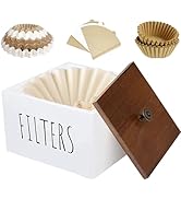 ESEHGS Coffee Filter Holder, Wooden Coffee Filter Container Coffee Filter Storage with Lid, Rusti...