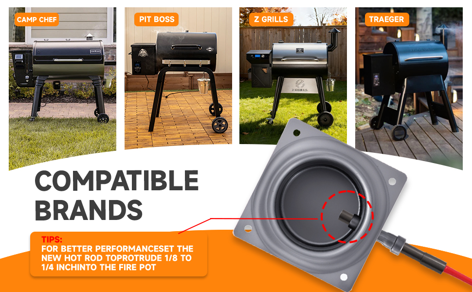 2 Pack Upgraded Hot Rod Igniter Kit Replacement for Traeger, Pit Boss &amp;amp; Camp Chef Smokers