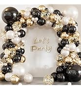 Adeyoo Black Gold White Balloon Arch Garland Kit - Double Stuffed Pearl White Balloons with Black...