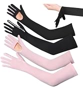 Qeedy 2 Pairs UV Protection Gloves Full Arm Sunblock Gloves with Ventilation Holes, Summer Sun Pr...