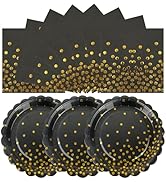 50PCS Black and Gold Paper Plates and Napkins, 7Inch Black and Gold Dot Party Supplies Disposable...
