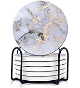 DOOKE Drink Coasters Set of 6, Round Absorbent Ceramic Stone Coasters with Cork Base, Funny Drink...