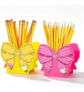 AnyDesign 2 Pcs Bow Pencil Holders Sharp Dull Holder Pink Yellow Cartoon Pencil Bow DIY Wooden Di...
