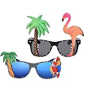 PLAY BLING 2 Pieces Hawaiian Tropical Novelty Sunglasses Flamingo Parrot Tree Party Glasses Eyewe...