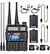 2 Pack BAOFENG UV-5R 8 Watt Ham Radio Handheld Long Range Two Way Radio with USB Charging &amp; Long ...