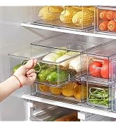 LALASTAR Fridge Drawers, 3-Pack Clear Stackable Pull Out Refrigerator Organizer Bins, Food Storag...
