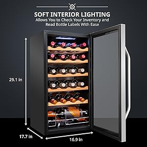 Ivation wine cooler Soft interior lighting