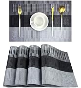 PIGCHCY Placemats,Washable Vinyl Woven Table Mats,Elegant Placemats for Dining Table Set of 4(Black)