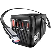 LENCENT 85W Universal Travel Adapter with Retractable USB C Cable, GaN International Plug Adapter...