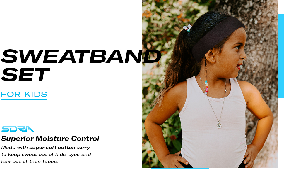 Suddora Sweatbands for Kids, Moisture Wicking 2 Wristbands and 1 Headband Set