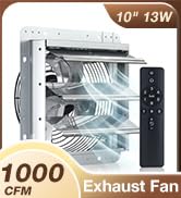 Amico 10 Inch Shutter Exhaust Fan with Remote,Energy Efficient &amp;Quiet 13W DC Motor 1000 CFM Wall ...