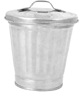 WsjiaboFux Silver Mini Galvanized Trash Can with Lid - Mini Tabletop Wastebasket Trash Can with M...