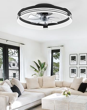 20&amp;#34; Black Low Profile Ceiling Fan Light with Remote