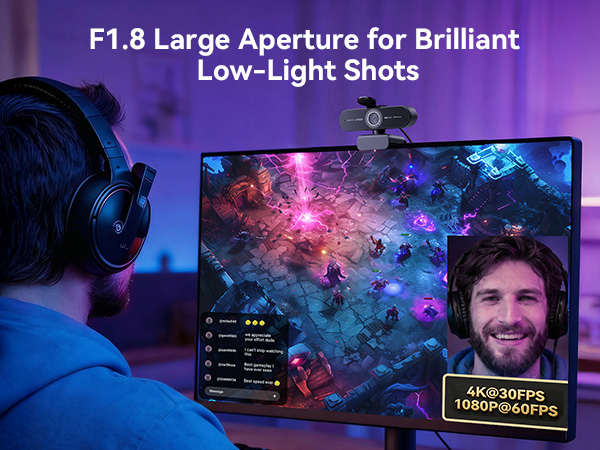 EMEET C60E 4K Webcam with F1.8 Large Aperture