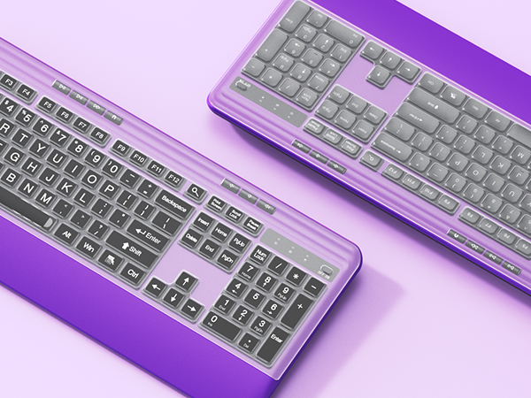 purple keyboard with large print cover