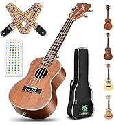 CAHAYA Concert Ukulele Kit Beginner Starter 23 Inch with Gig Bag, Rainbow Strap, Fretboard Sticke...