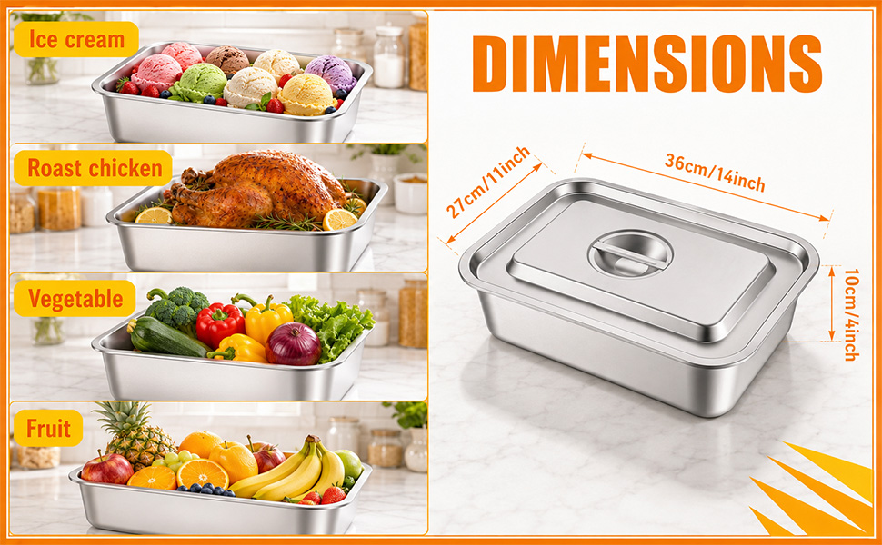11x14 Inch 7.4QT Large Stainless Steel Nonstick Lasagna Baking Roasting Pans