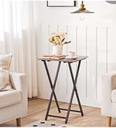 HOOBRO Folding TV Tray Table, Wooden TV Tray, Portable Sofa Side Table, Industrial Snack Table En...