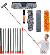 20 ft+ Reach Squeegee Window Cleaner Duster 2 in 1 Rotatable Window Cleaning Tool Kit with 3-14 f...