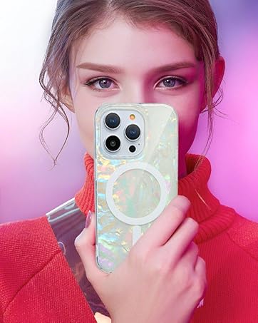 iphone 15 pro magsafe case opal pearl glitter women girls phone case cover
