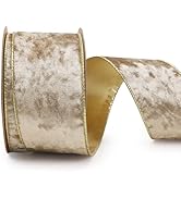 LaRibbons Christmas Ribbon Wired Camel Velvet Ribbons Khaki Crushed Christmas Ribbon for Gift Wra...