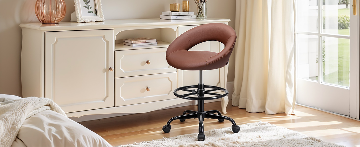 Office Drafting Chair with Foot Rest Wheels Shop Rolling Chair for Counter Kitchen Salon Home Vanity