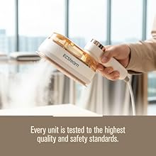 Handheld garment steamer with continuous steam and safety-tested quality performance.