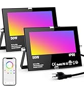 LED Flood Lights RGB Color Changing 500W Equivalent, Outdoor RGBW Bluetooth Smart Floodlights APP...