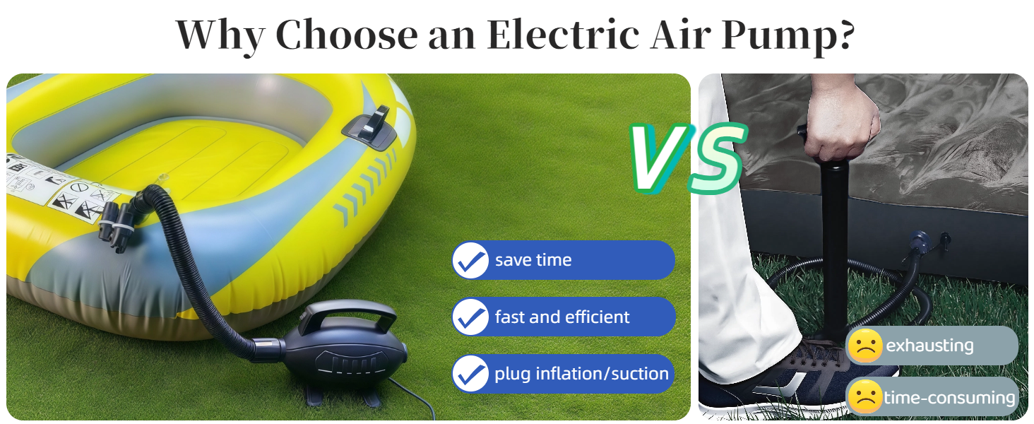 electric air pump much more efficient than traditional manual air pumps and saves a lot of time
