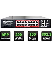 Poe Switch, 16 Port PoE+ Switch, Cloud Managed 10/100Mbps Ethernet Switch, 16 Poe Ports @200W, 2 ...