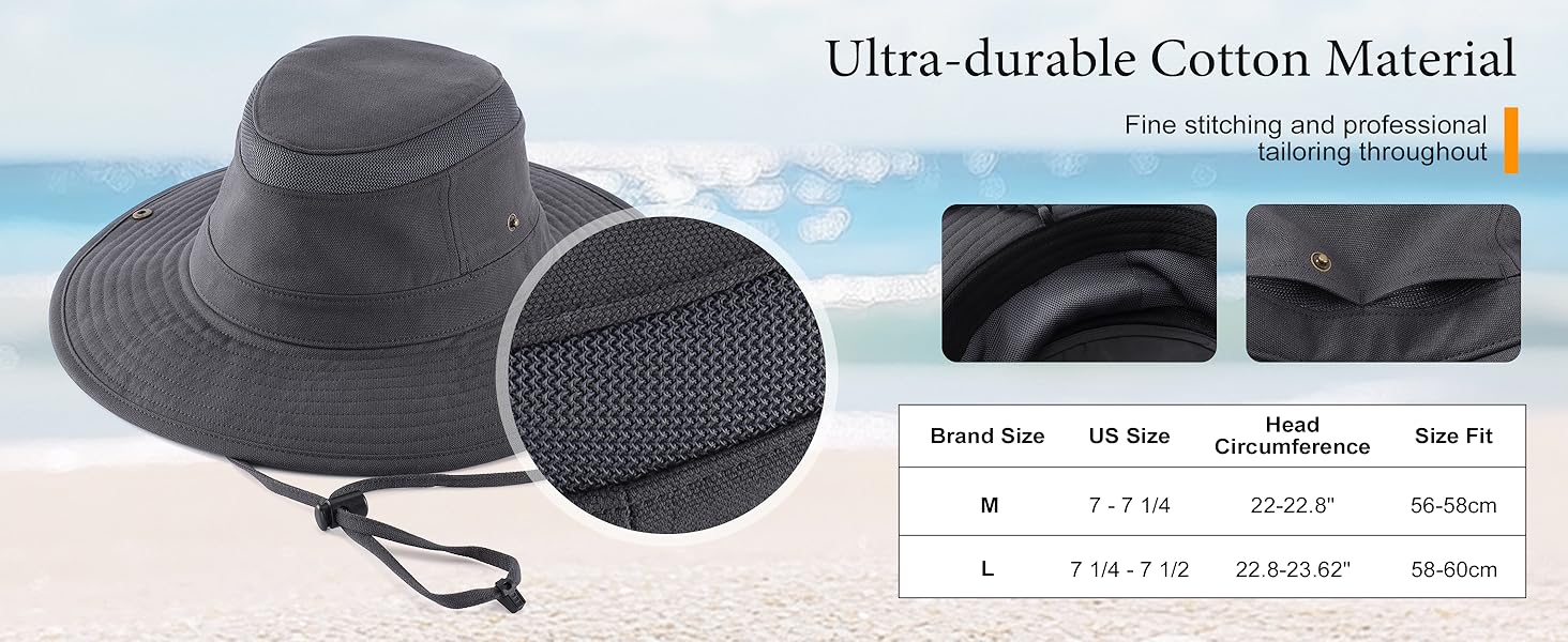 mens wide brim sun hat dark grey durable