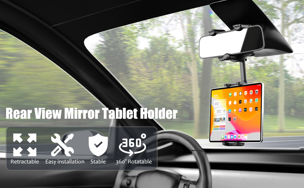 Rear view mirror tablet holder