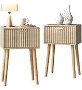 LAATOOREE Nightstands Set of 2, Small Side Table, Bedside Table with Fluted Door, Solid Wood Feet...