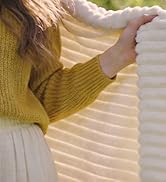 BEDELITE Fleece Throw Blanket for Couch - 300GSM Soft &amp; Warm Fluffy Cream White Blanket, Decorati...