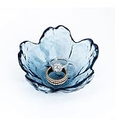 BIHOIB Crystal Blue Flower Ring Dish Jewelry Tray, Decorative Glass Trinket Dish, Modern Accent T...