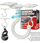 [UPGRADED] 2Pcs 200LBS Rotatable Ceiling Hooks with 4 Screw Points Base, Wall Mount Metal Hanger ...