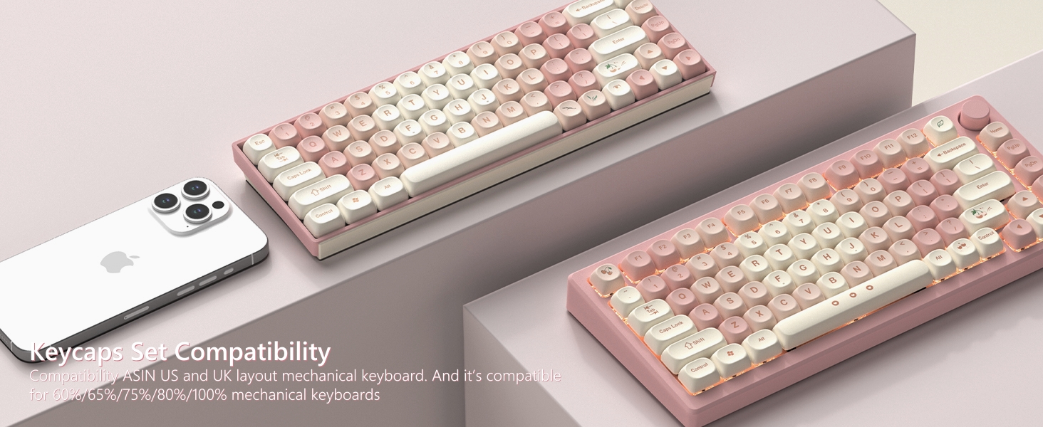 PBT Keycaps 60 65 75 100 Percent, MOA Keycaps Dye-Sublimation, Custom Keyboard Key caps Set